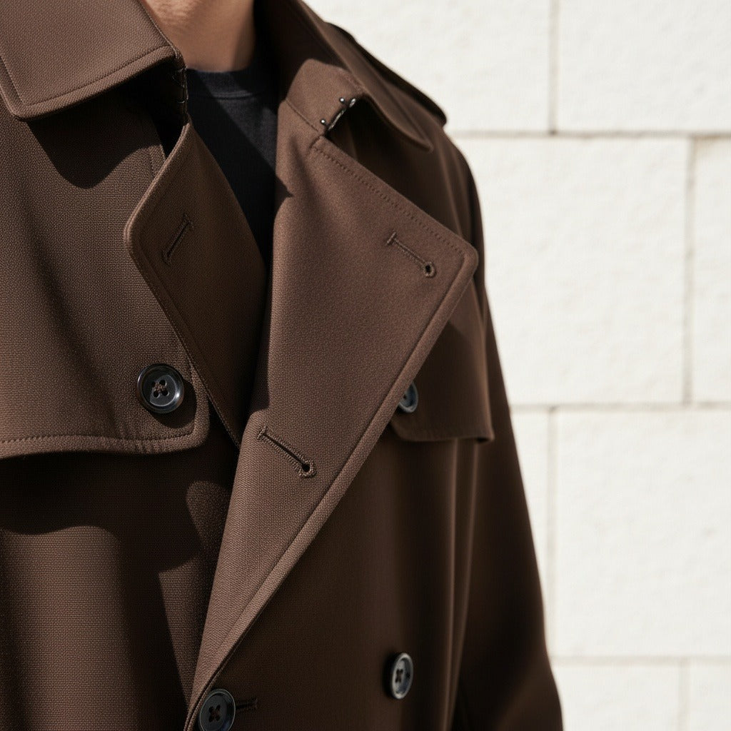 Brown Trench Coat Mens - Brown - Back View