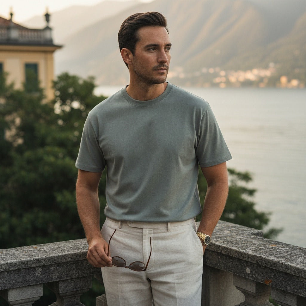 Business Casual T Shirt - Stone Gray - Angled Shot