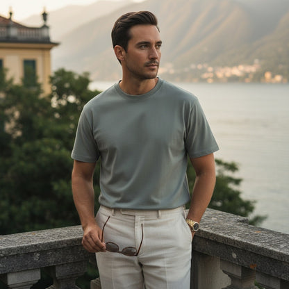 Business Casual T Shirt - Stone Gray - Angled Shot