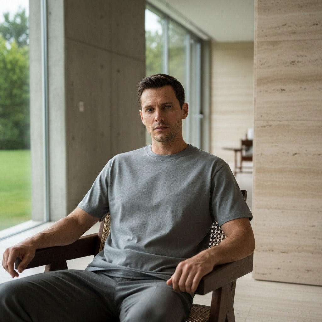 Business Casual T Shirt - Stone Gray - Side Profile