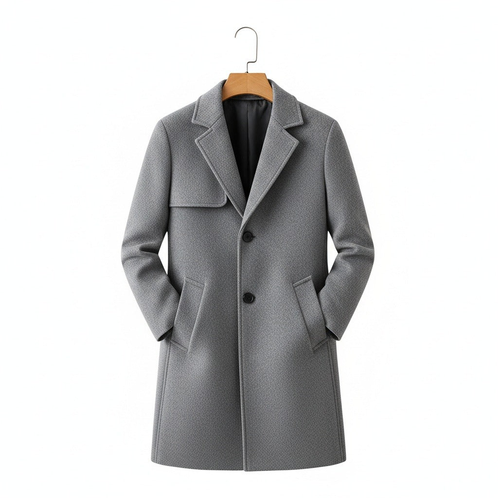 Business Trench Coat Mens - Light Gray - Front View