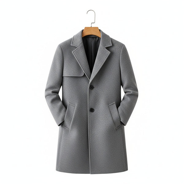 Business Trench Coat Mens - Light Gray - Front View