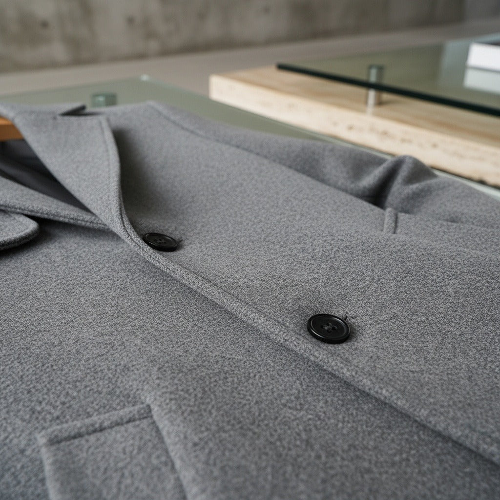Business Trench Coat Mens - Light Gray - Back View