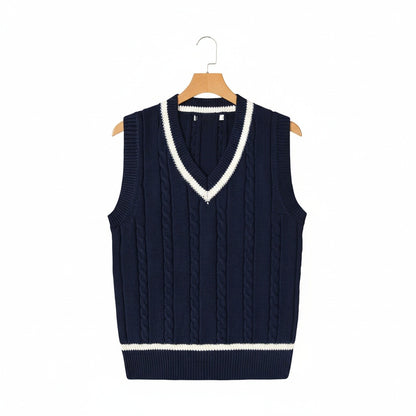 Cable Knit Cricket Sweater - Navy Blue - Front View