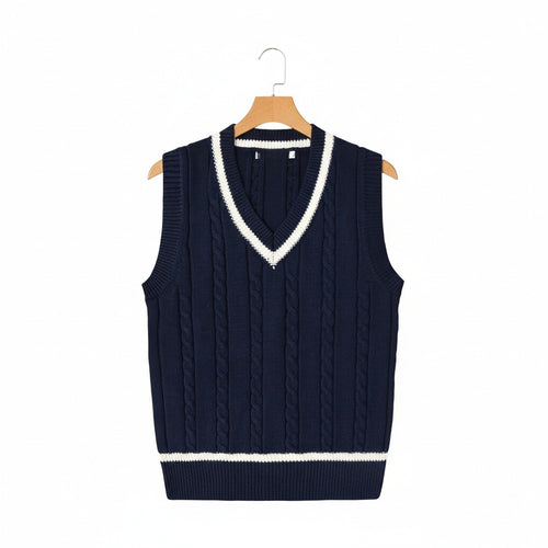 Cable Knit Cricket Sweater - Navy Blue - Front View