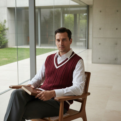 Cable Knit Cricket Sweater - Maroon - Side Profile