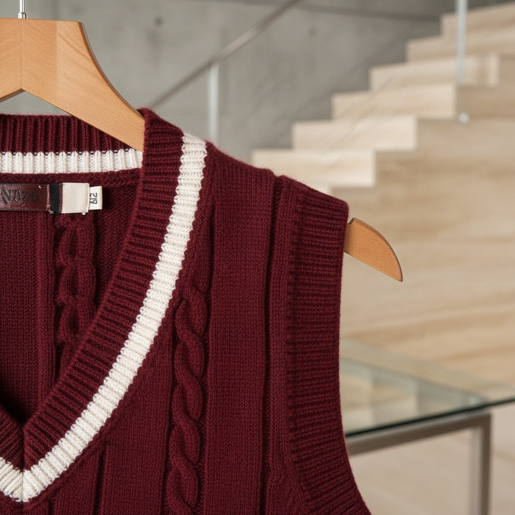 Cable Knit Cricket Sweater - Maroon - Back View