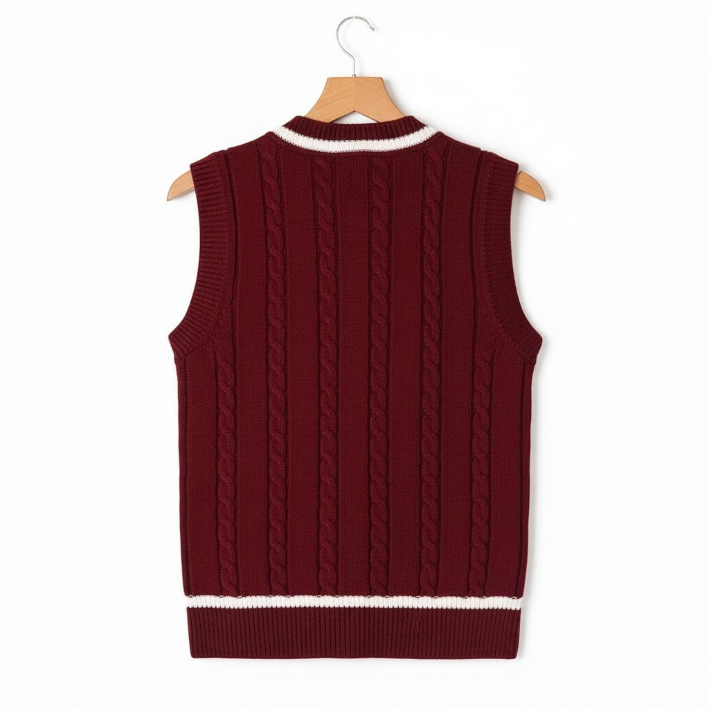 Cable Knit Cricket Sweater - Maroon - Fabric Detail