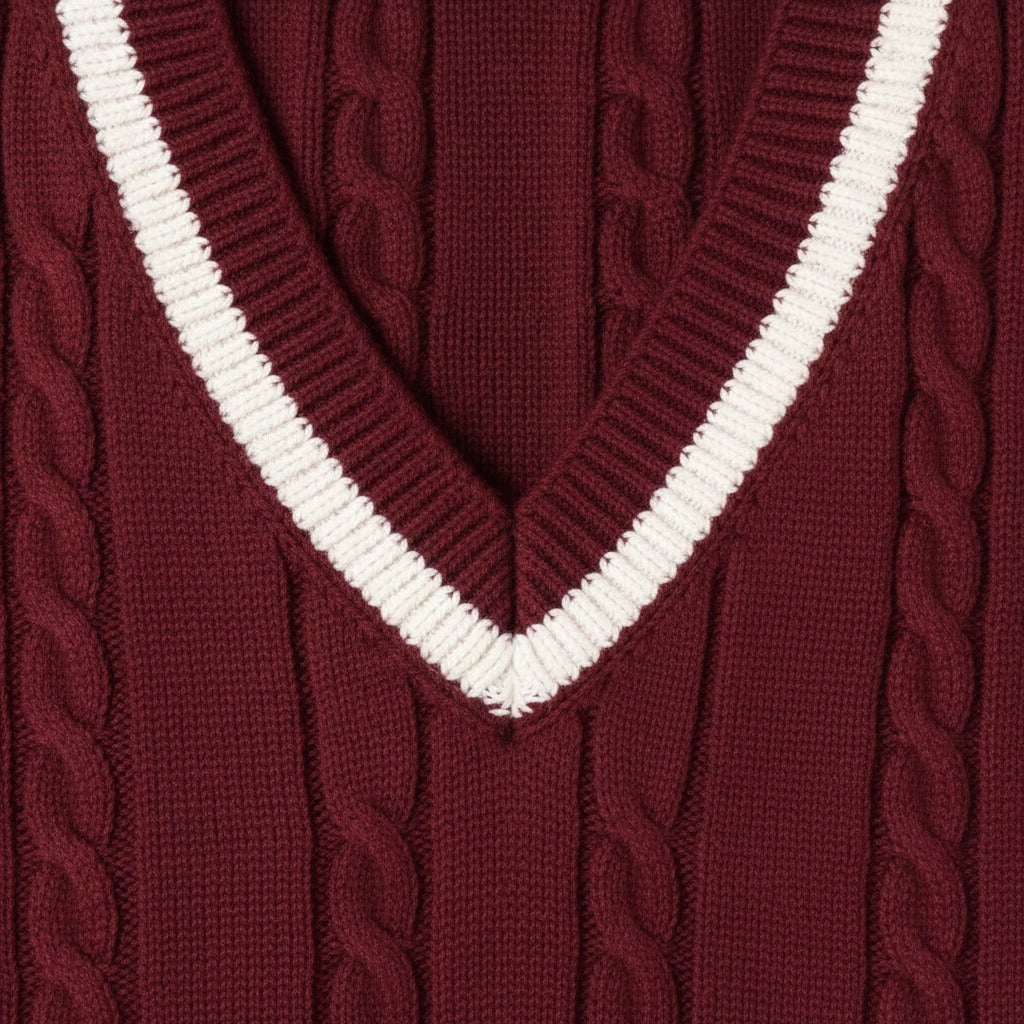 Cable Knit Cricket Sweater - Maroon - Texture Close Up
