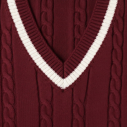 Cable Knit Cricket Sweater - Maroon - Texture Close Up