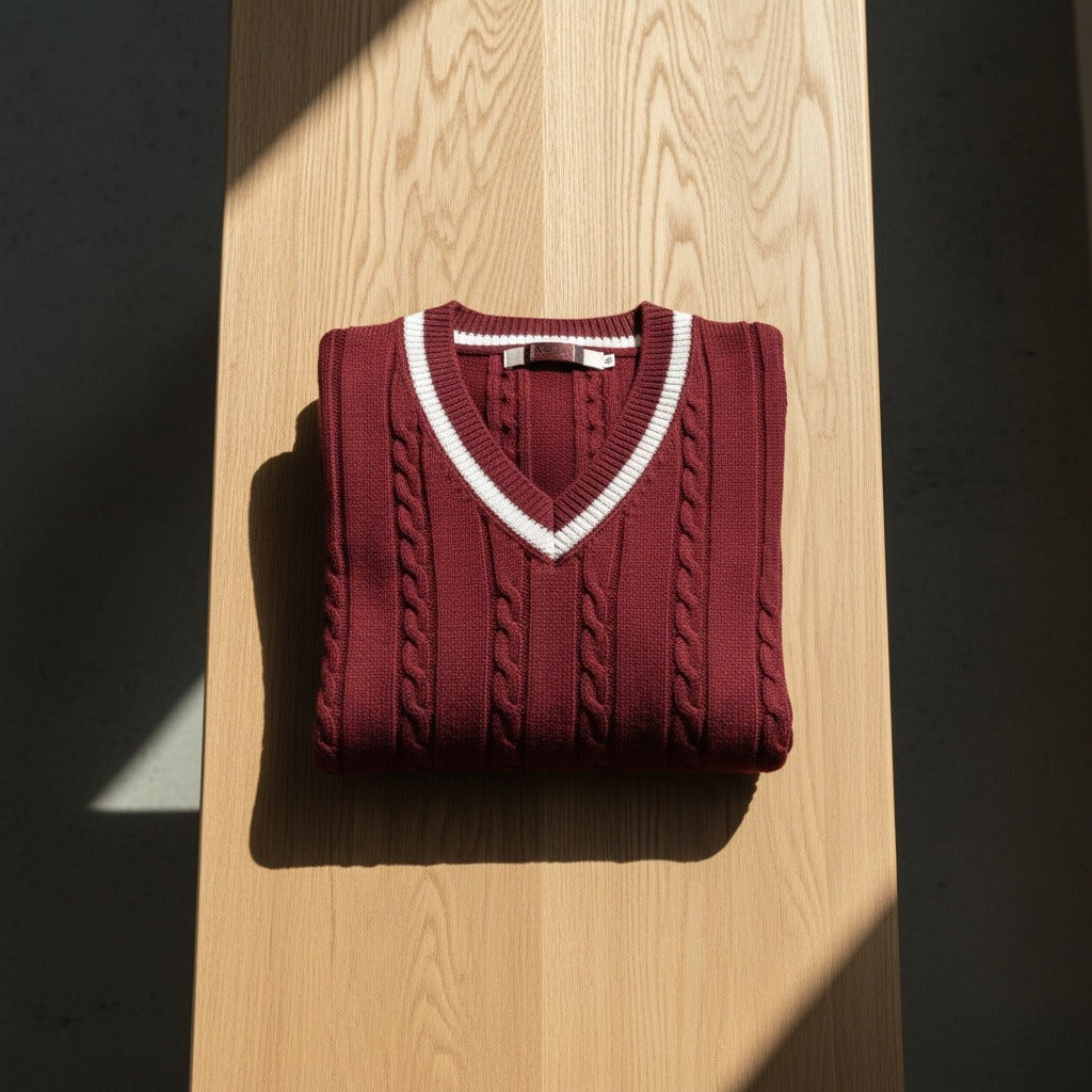 Cable Knit Cricket Sweater - Maroon - Lifestyle Inspiration