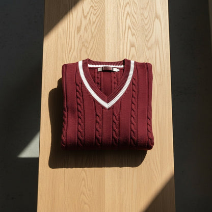 Cable Knit Cricket Sweater - Maroon - Lifestyle Inspiration
