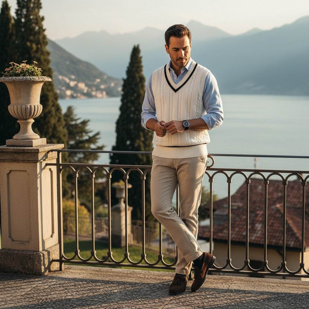 Cable Knit Cricket Sweater - Ivory - Angled Shot