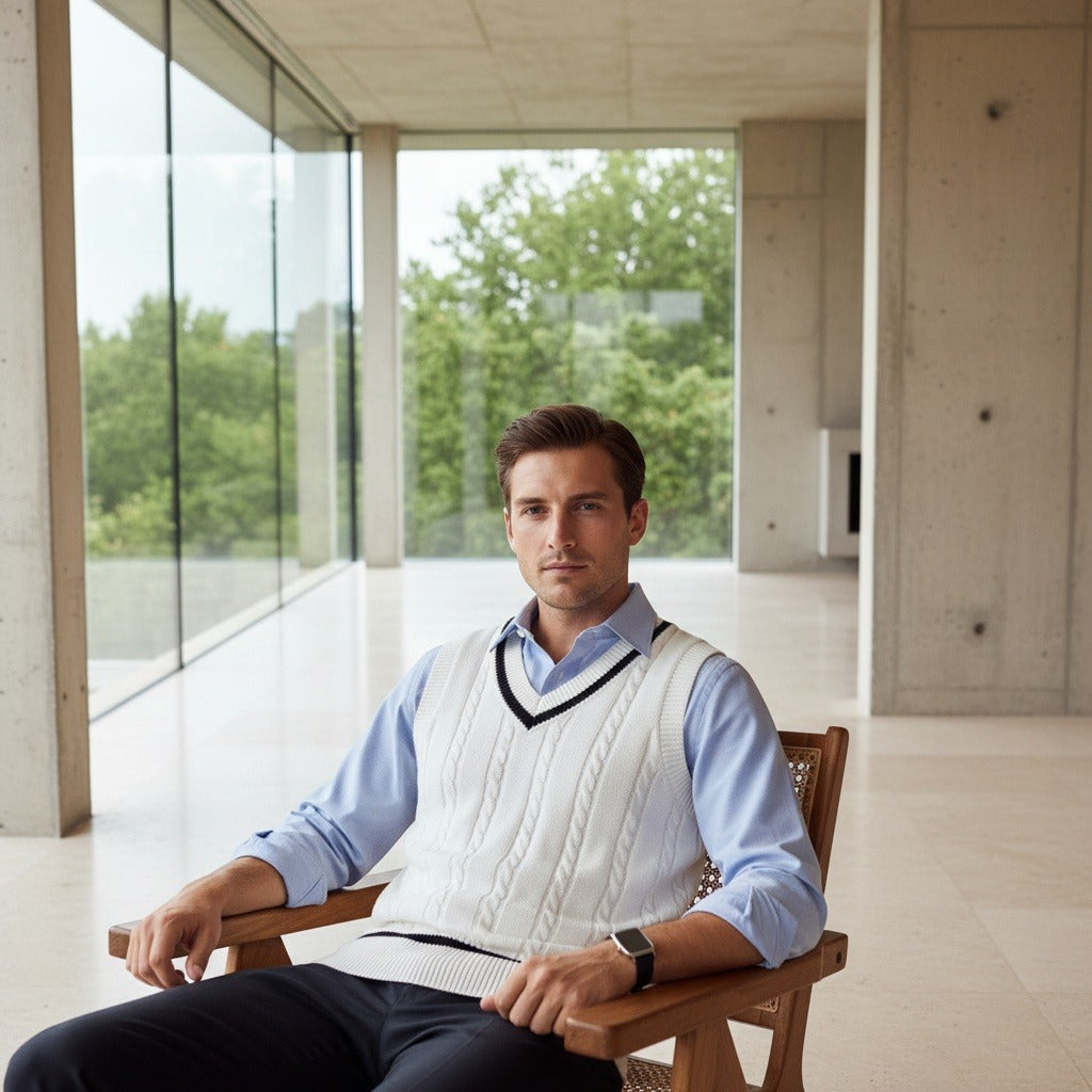 Cable Knit Cricket Sweater - Ivory - Side Profile