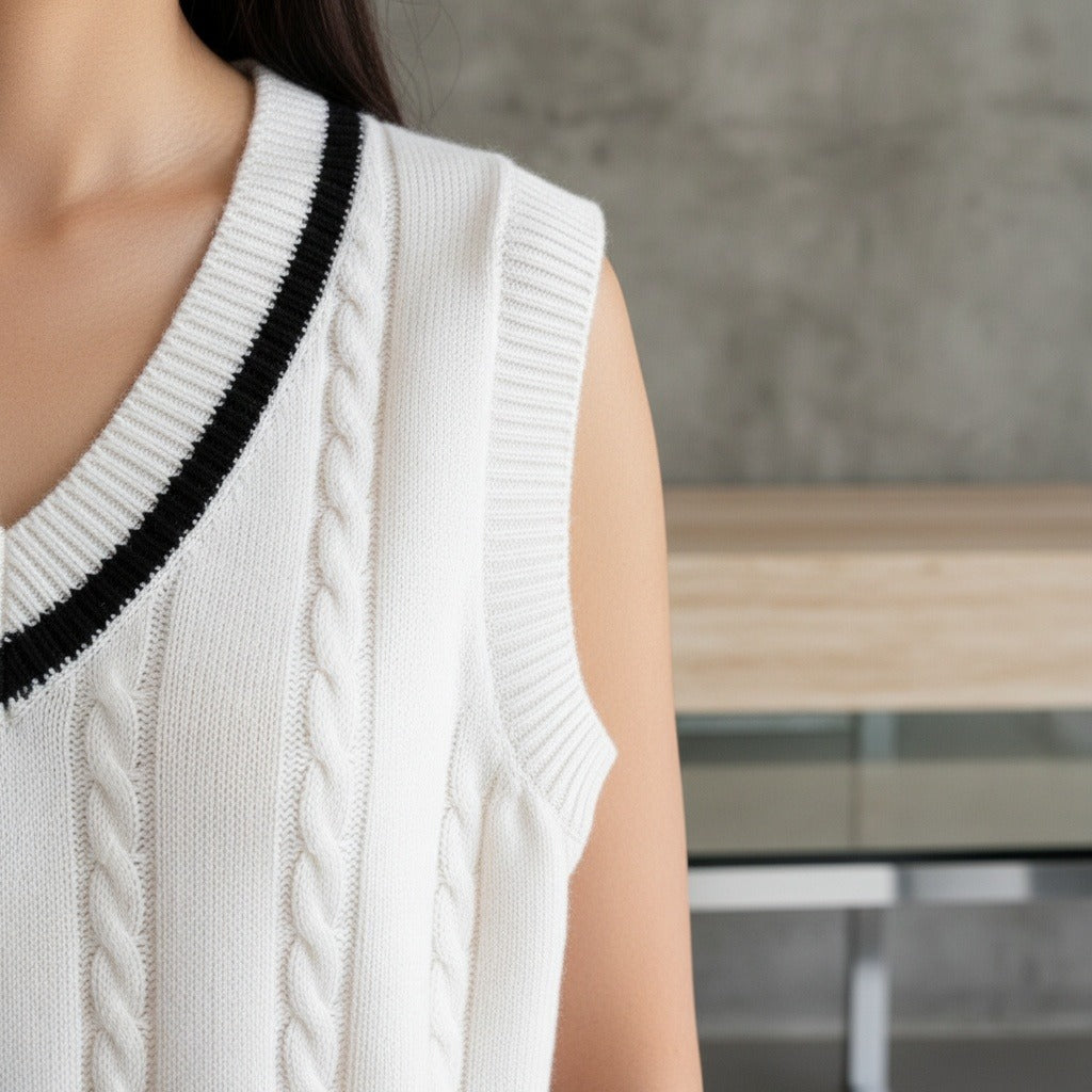 Cable Knit Cricket Sweater - Ivory - Back View