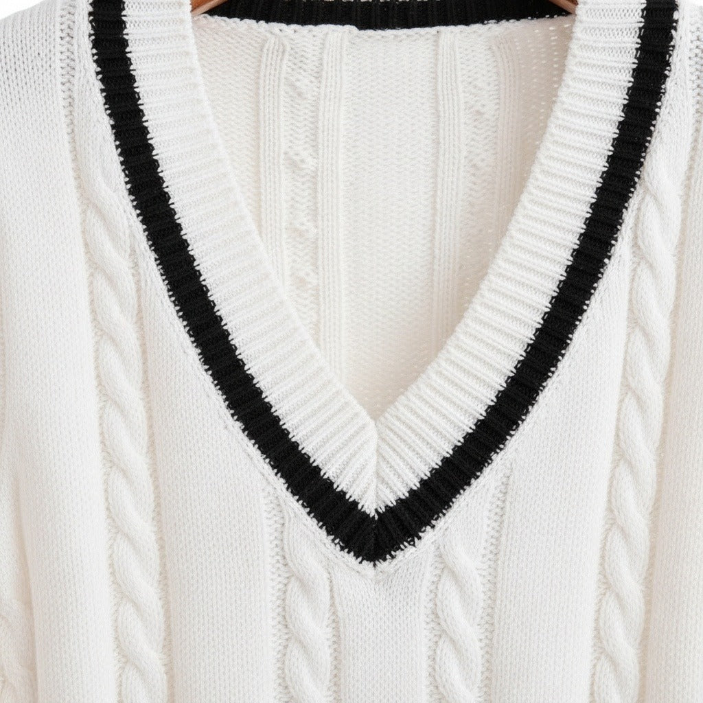 Cable Knit Cricket Sweater - Ivory - Texture Close Up