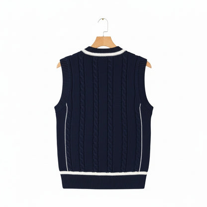 Cable Knit Cricket Sweater - Navy Blue - Fabric Detail