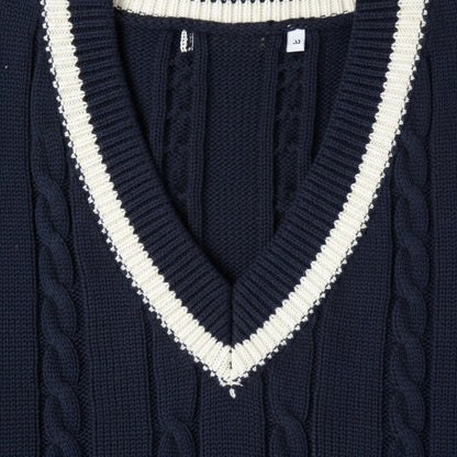 Cable Knit Cricket Sweater - Navy Blue - Texture Close Up
