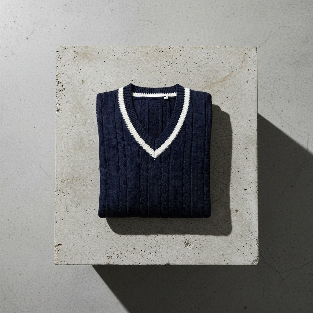 Cable Knit Cricket Sweater - Navy Blue - Lifestyle Inspiration