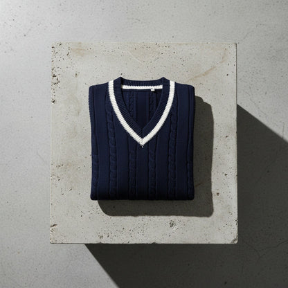 Cable Knit Cricket Sweater - Navy Blue - Lifestyle Inspiration
