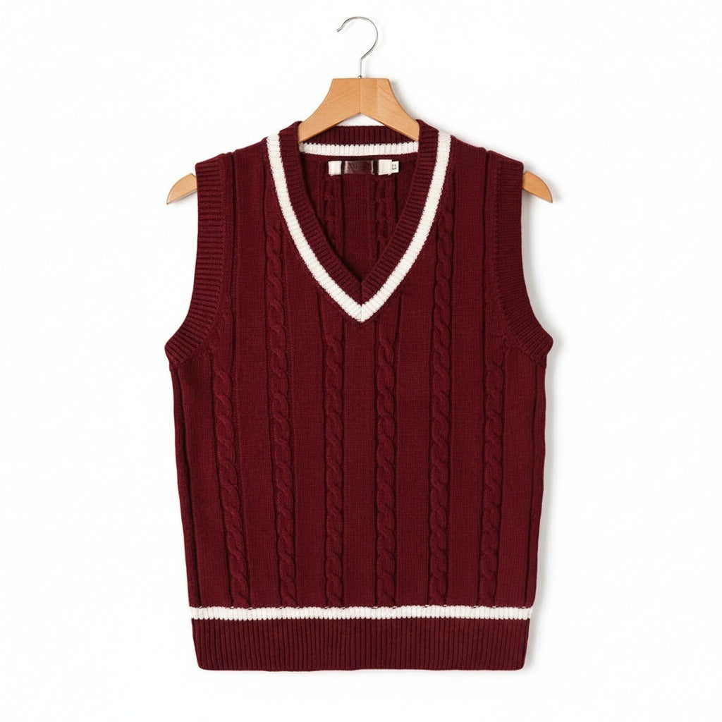 Cable Knit Cricket Sweater - Maroon - Front View