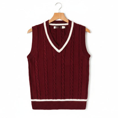 Cable Knit Cricket Sweater - Maroon - Front View