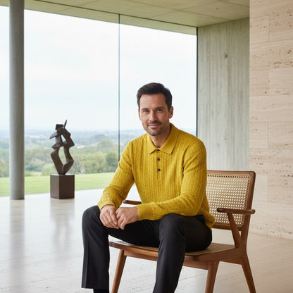 Cable Knit Polo Shirt - Daffodil Yellow - Side Profile