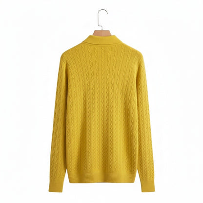 Cable Knit Polo Shirt - Daffodil Yellow - Fabric Detail