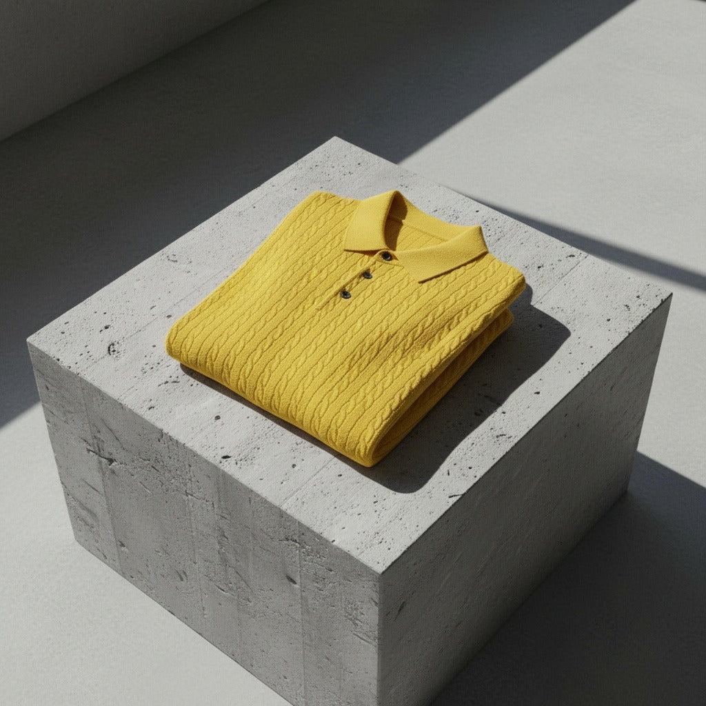 Cable Knit Polo Shirt - Daffodil Yellow - Lifestyle Inspiration