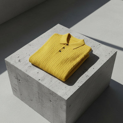 Cable Knit Polo Shirt - Daffodil Yellow - Lifestyle Inspiration