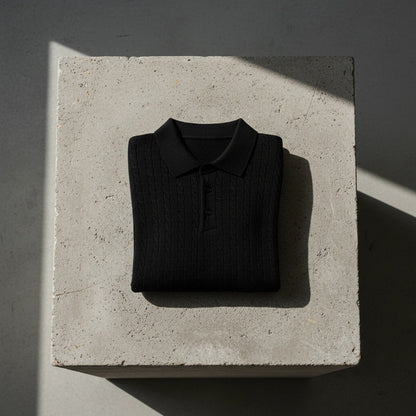 Cable Knit Polo Shirt - Jet Black - Lifestyle Inspiration