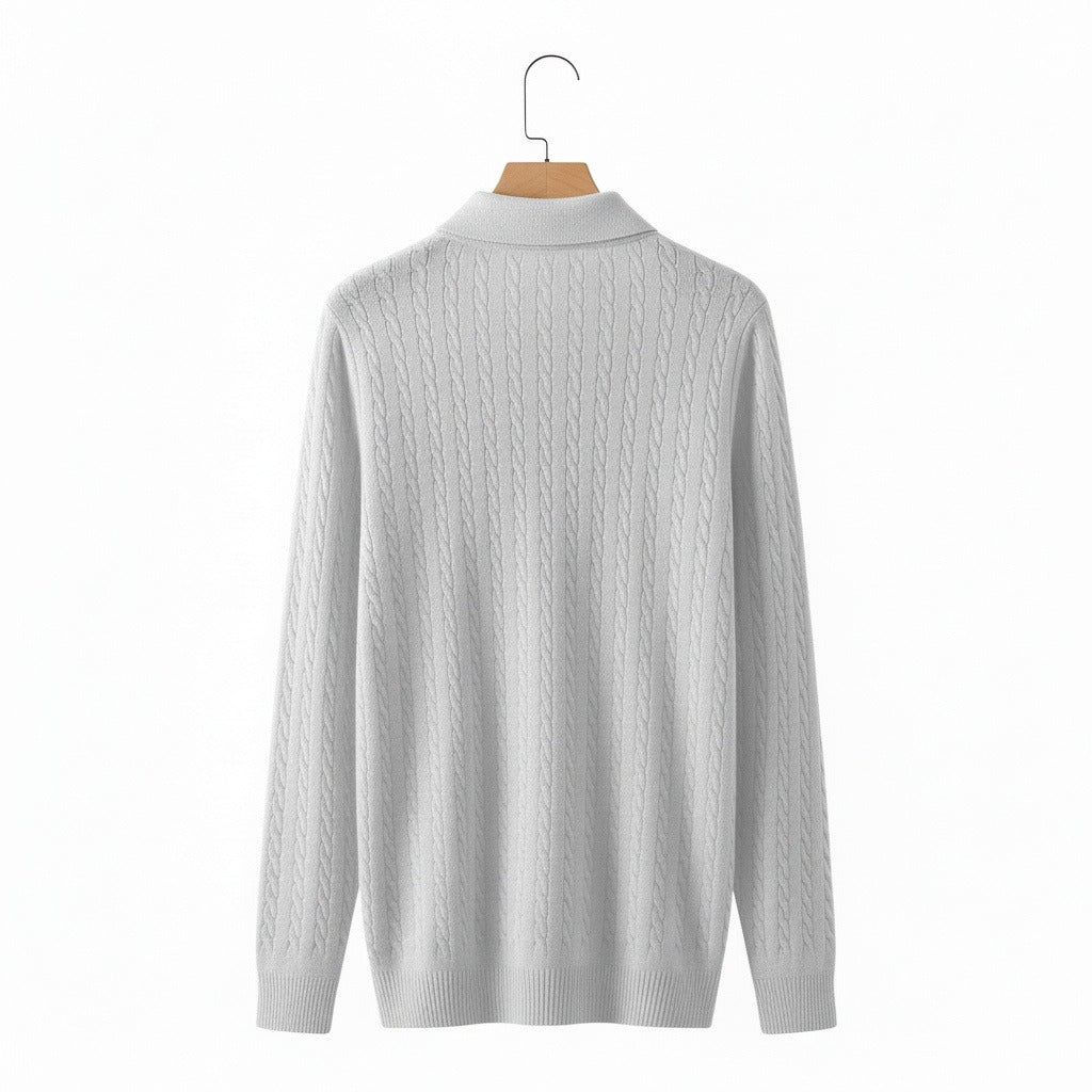 Cable Knit Polo Shirt - Cloud Grey - Fabric Detail