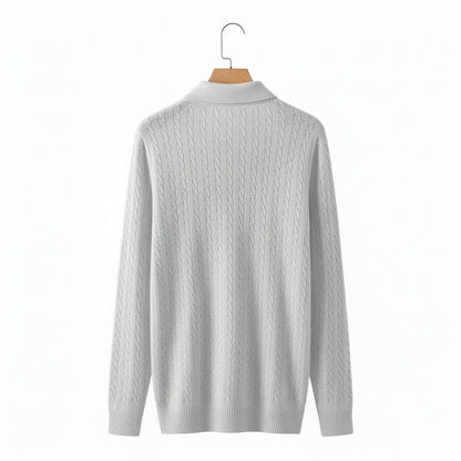 Cable Knit Polo Shirt - Cloud Grey - Fabric Detail