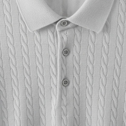 Cable Knit Polo Shirt - Cloud Grey - Texture Close Up