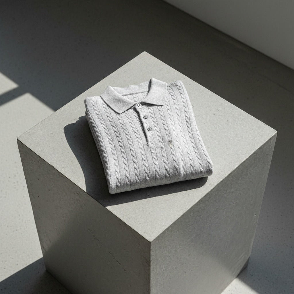 Cable Knit Polo Shirt - Cloud Grey - Lifestyle Inspiration