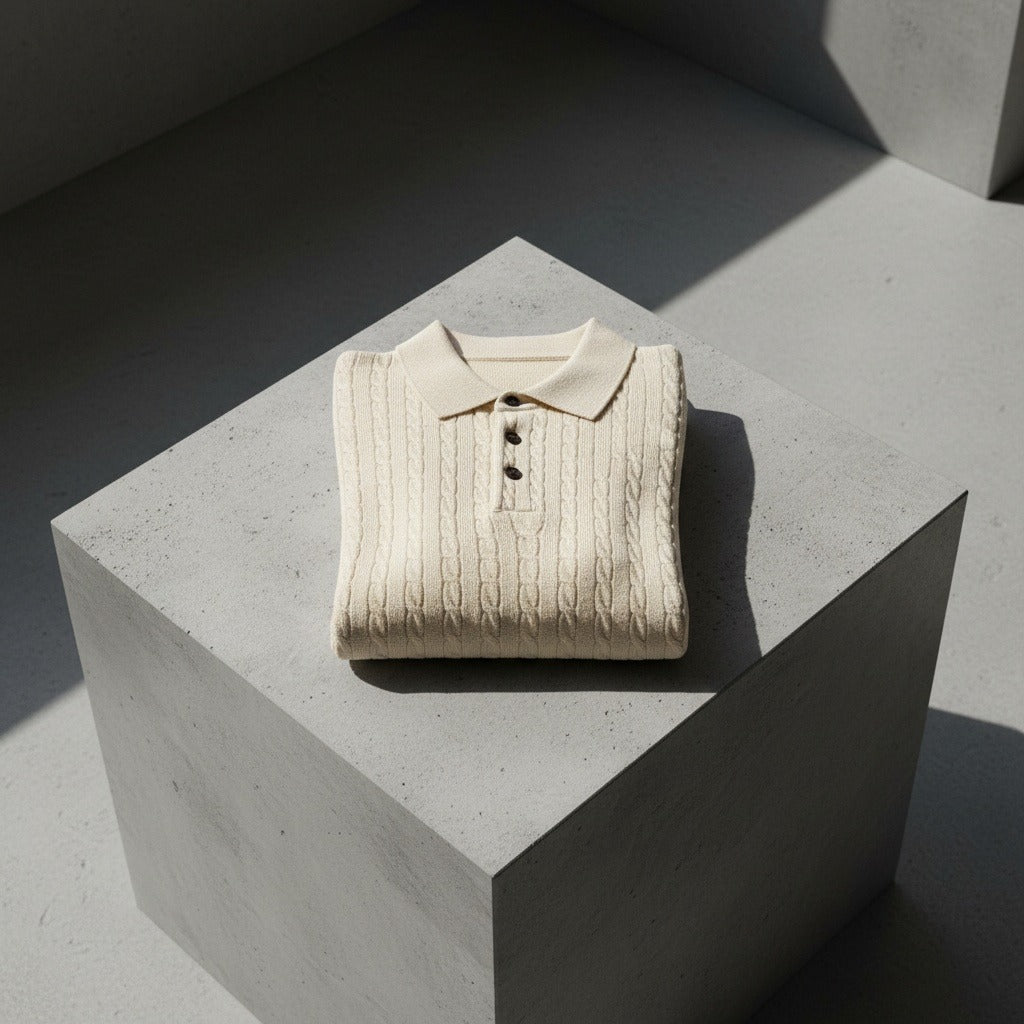 Cable Knit Polo Shirt - Cream - Lifestyle Inspiration