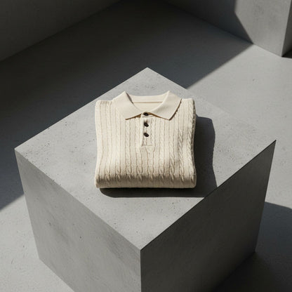 Cable Knit Polo Shirt - Cream - Lifestyle Inspiration