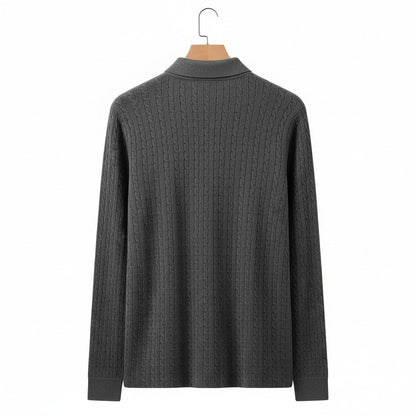 Cable Knit Polo Shirt - Charcoal Grey - Fabric Detail