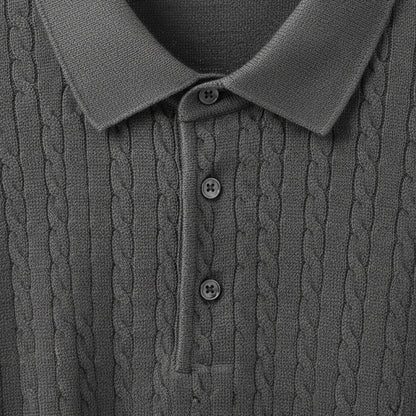Cable Knit Polo Shirt - Charcoal Grey - Texture Close Up