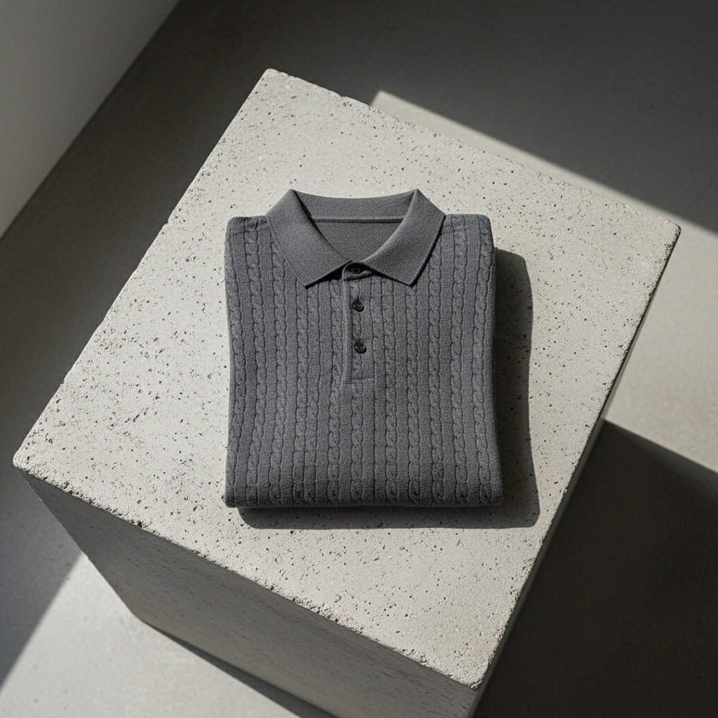 Cable Knit Polo Shirt - Charcoal Grey - Lifestyle Inspiration