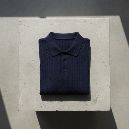 Cable Knit Polo Shirt - Navy Blue - Lifestyle Inspiration
