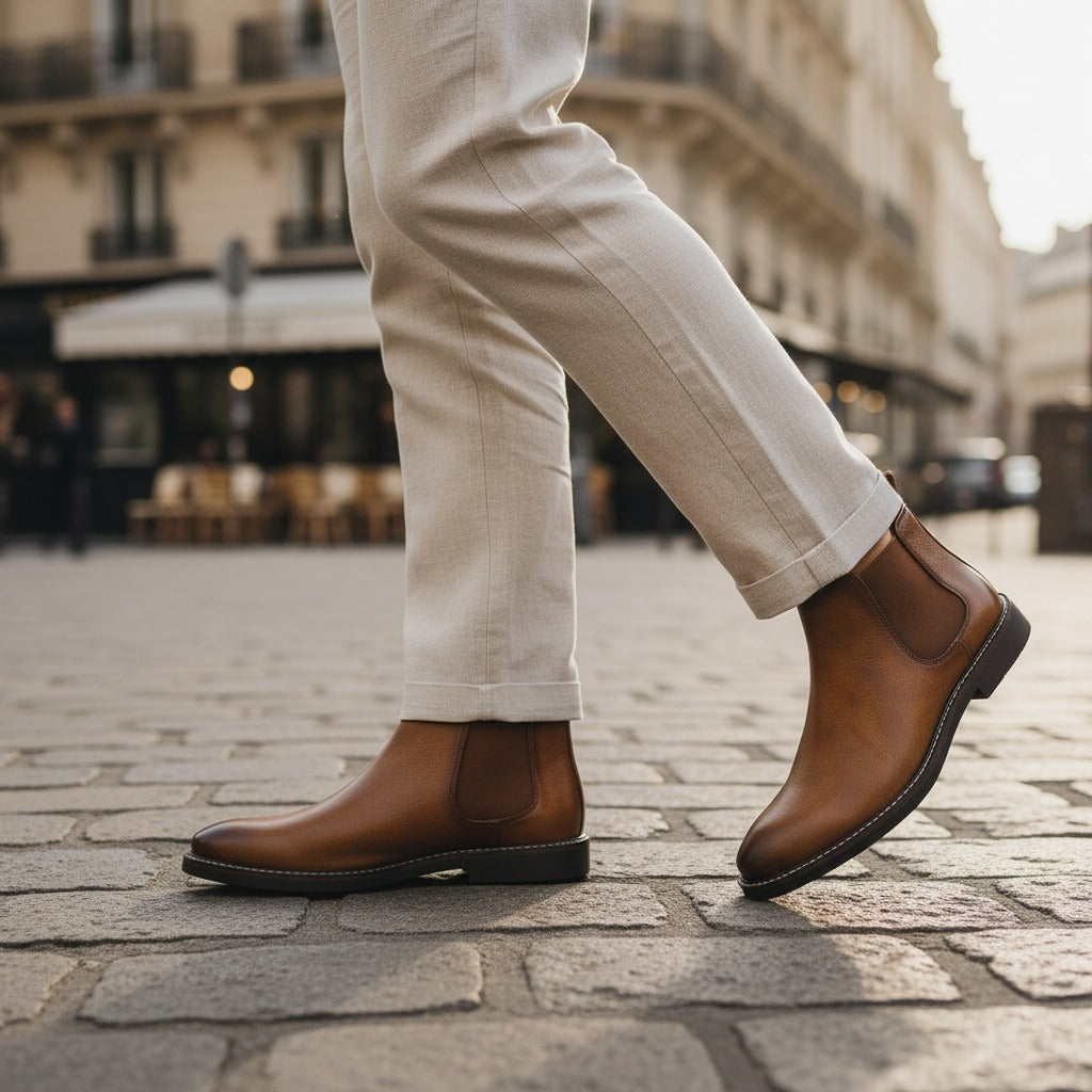 Camel Chelsea Boots Mens - Camel - Angled Shot