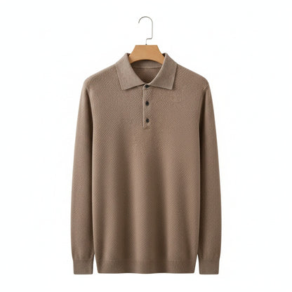 Cashmere Polo Shirt - Tan - Front View