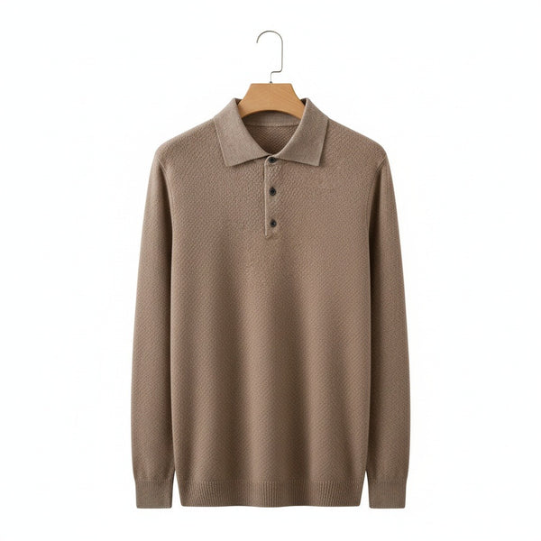 Cashmere Polo Shirt - Tan - Front View