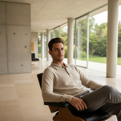 Cashmere Polo Shirt - Oatmeal - Side Profile