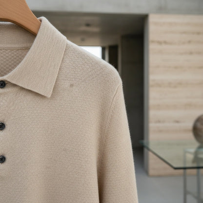 Cashmere Polo Shirt - Oatmeal - Back View