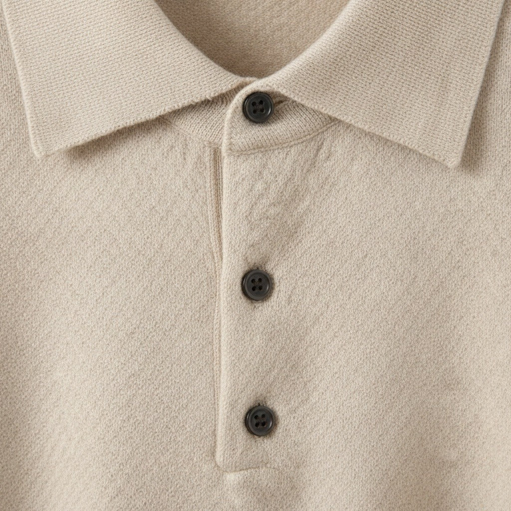 Cashmere Polo Shirt - Oatmeal - Texture Close Up