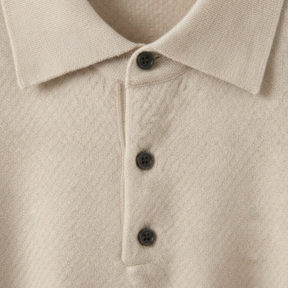 Cashmere Polo Shirt - Oatmeal - Texture Close Up