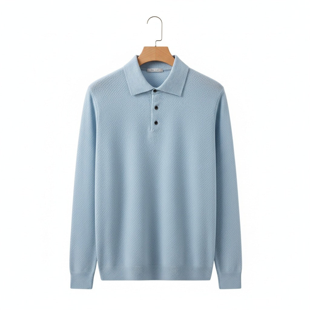 Cashmere Polo Shirt - Sky Blue - Front View