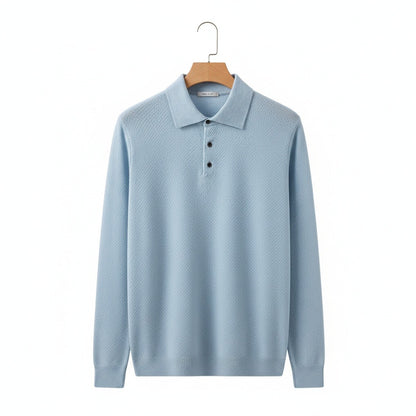Cashmere Polo Shirt - Sky Blue - Front View